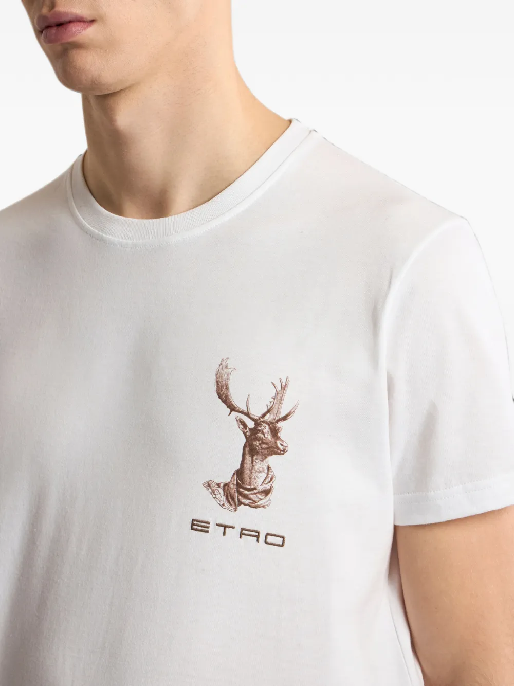 ETRO T-shirt van katoen-jersey met -borduurwerk en elandenprint Wit