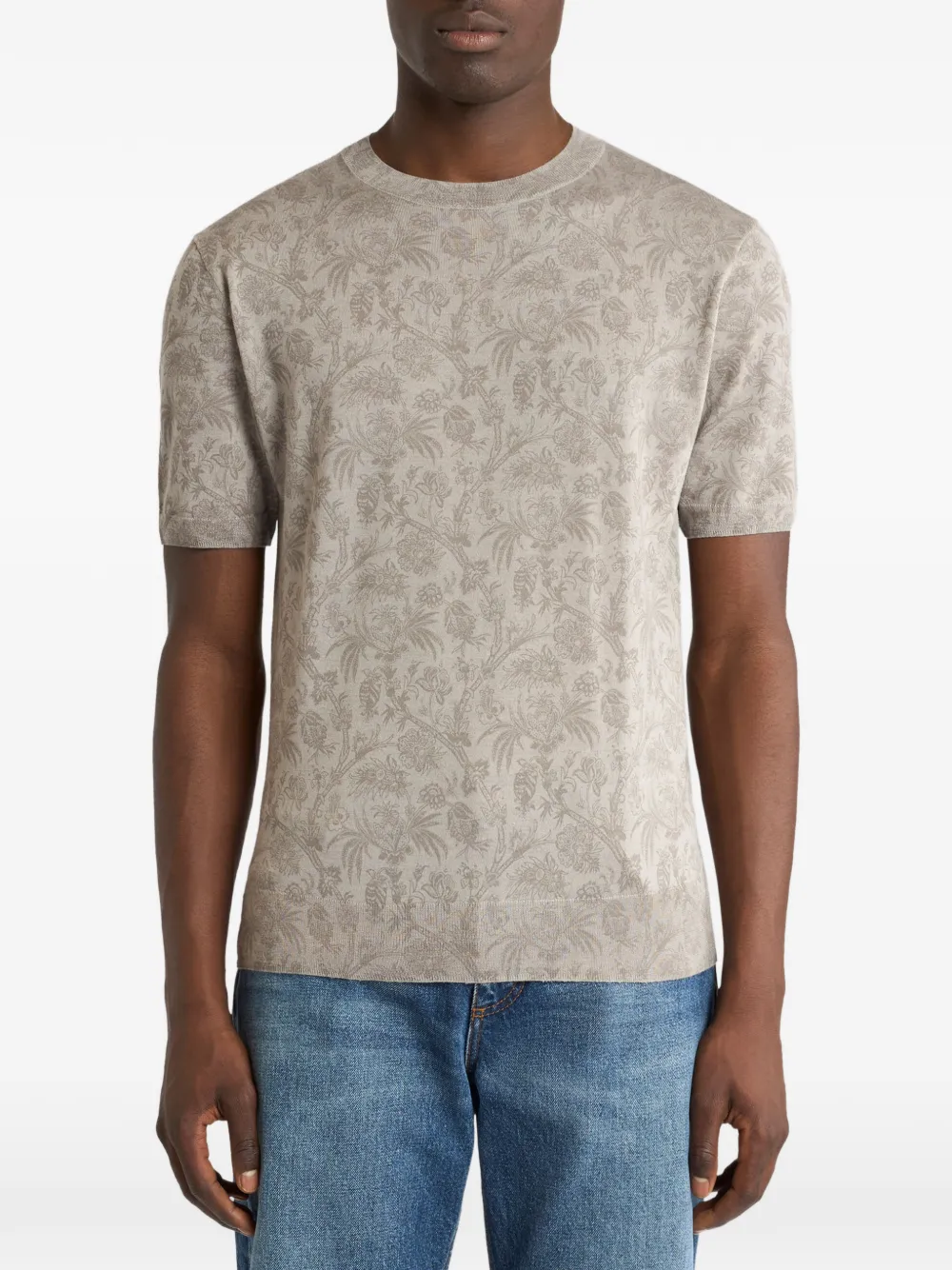 ETRO Wollen en zijden T-shirt met bloemig Paisley-patroon Beige