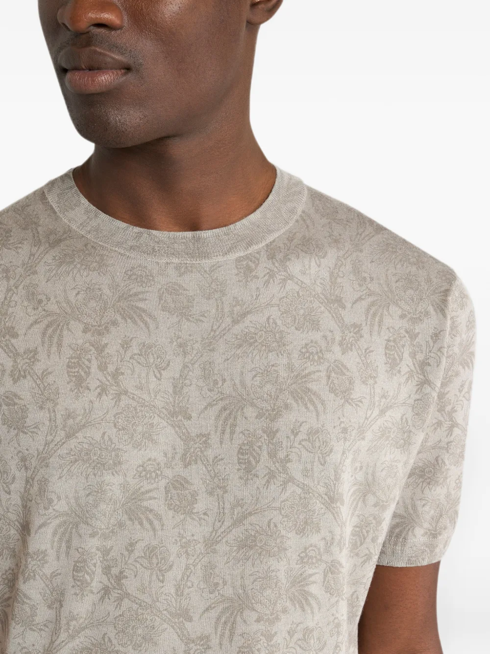 ETRO Wollen en zijden T-shirt met bloemig Paisley-patroon Beige