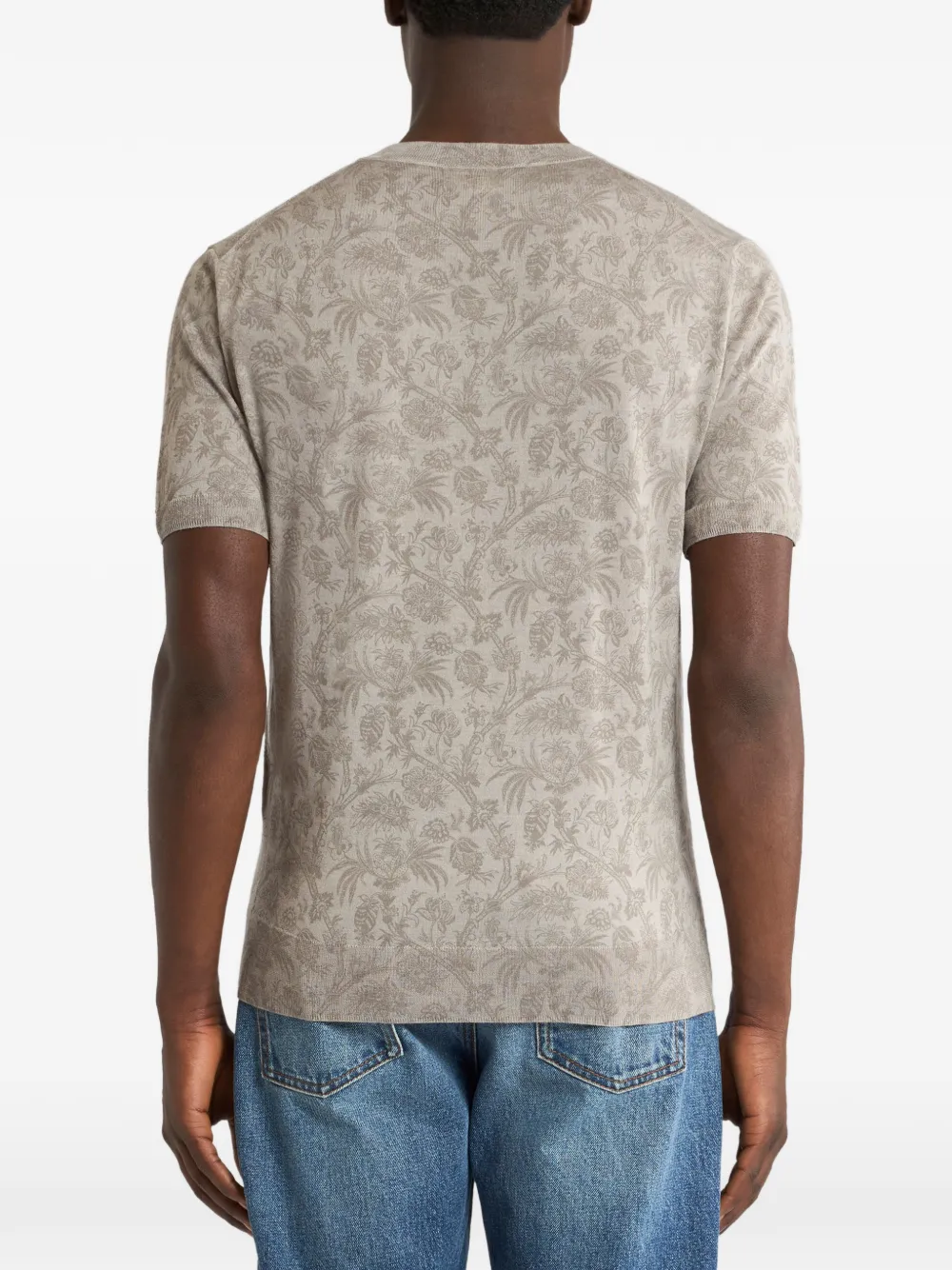 ETRO Wollen en zijden T-shirt met bloemig Paisley-patroon Beige