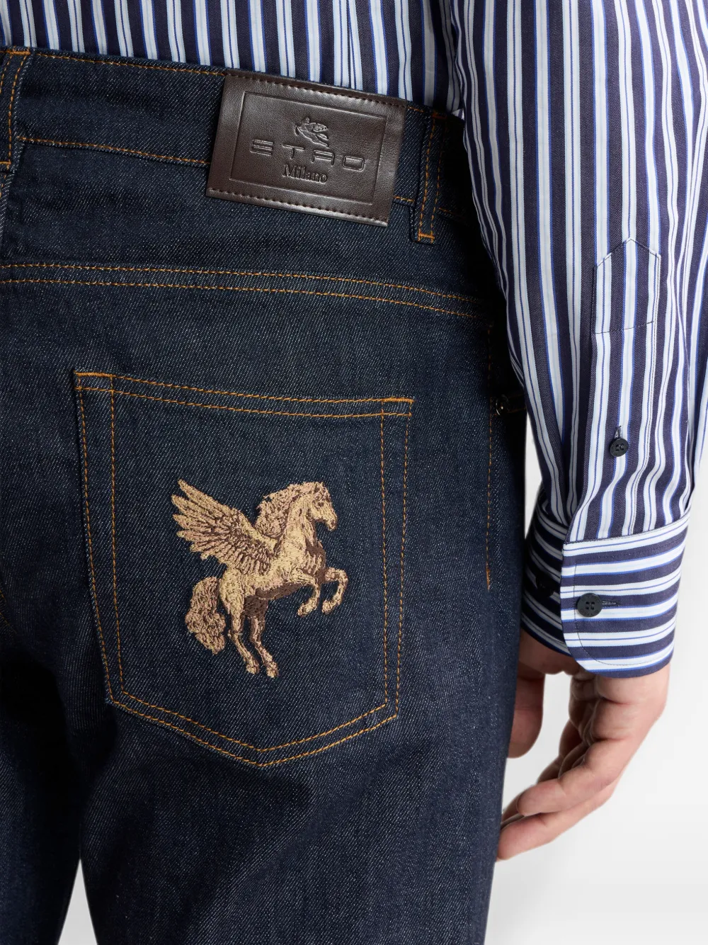ETRO Denim jeans met Pegaso borduurwerk Blauw