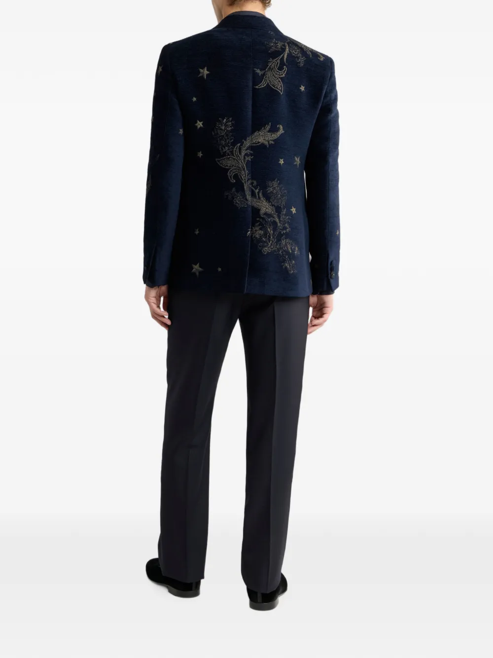 ETRO Chenille jacquard colbert met enkele rij knopen en Pegaso-motief Blauw