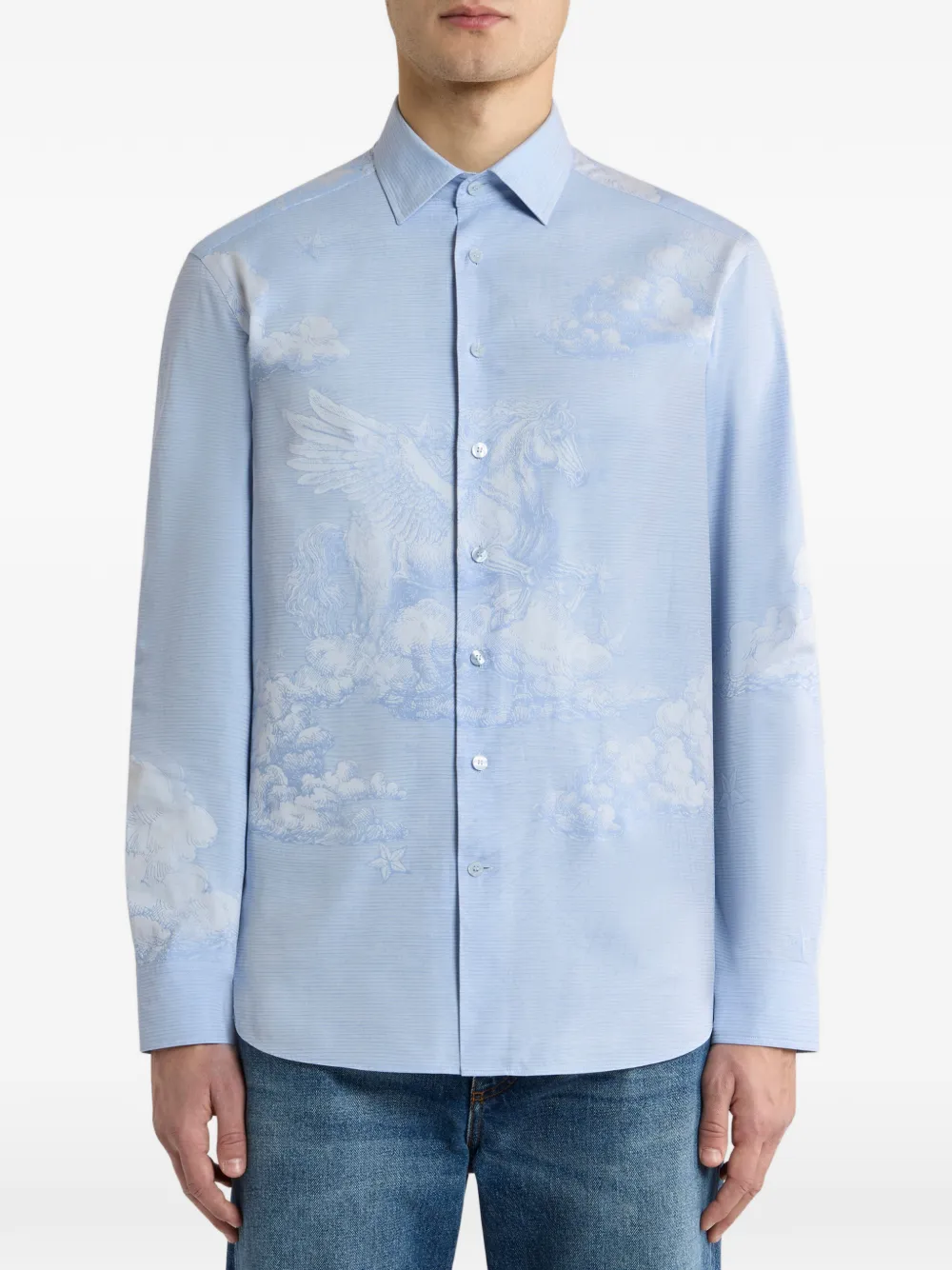 ETRO Katoenen overhemd met Pegaso-patroon Blauw