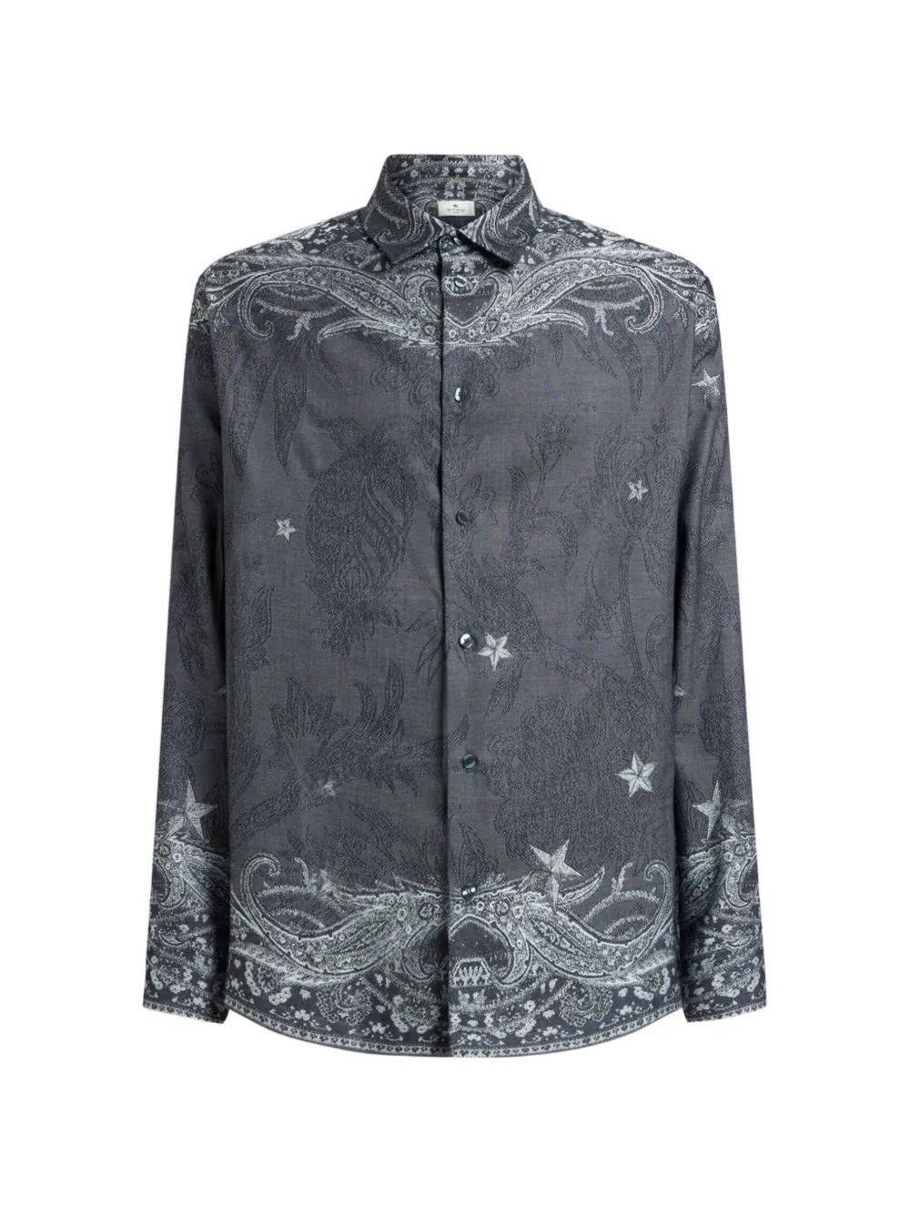 Etro Cotton And Silk Shirt With Placed Pegaso Motif In Blue