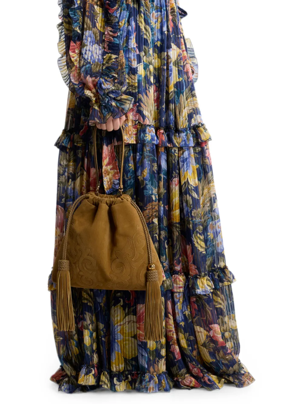 ETRO Medium Kalispera suède tas met patch en kwastjes Bruin