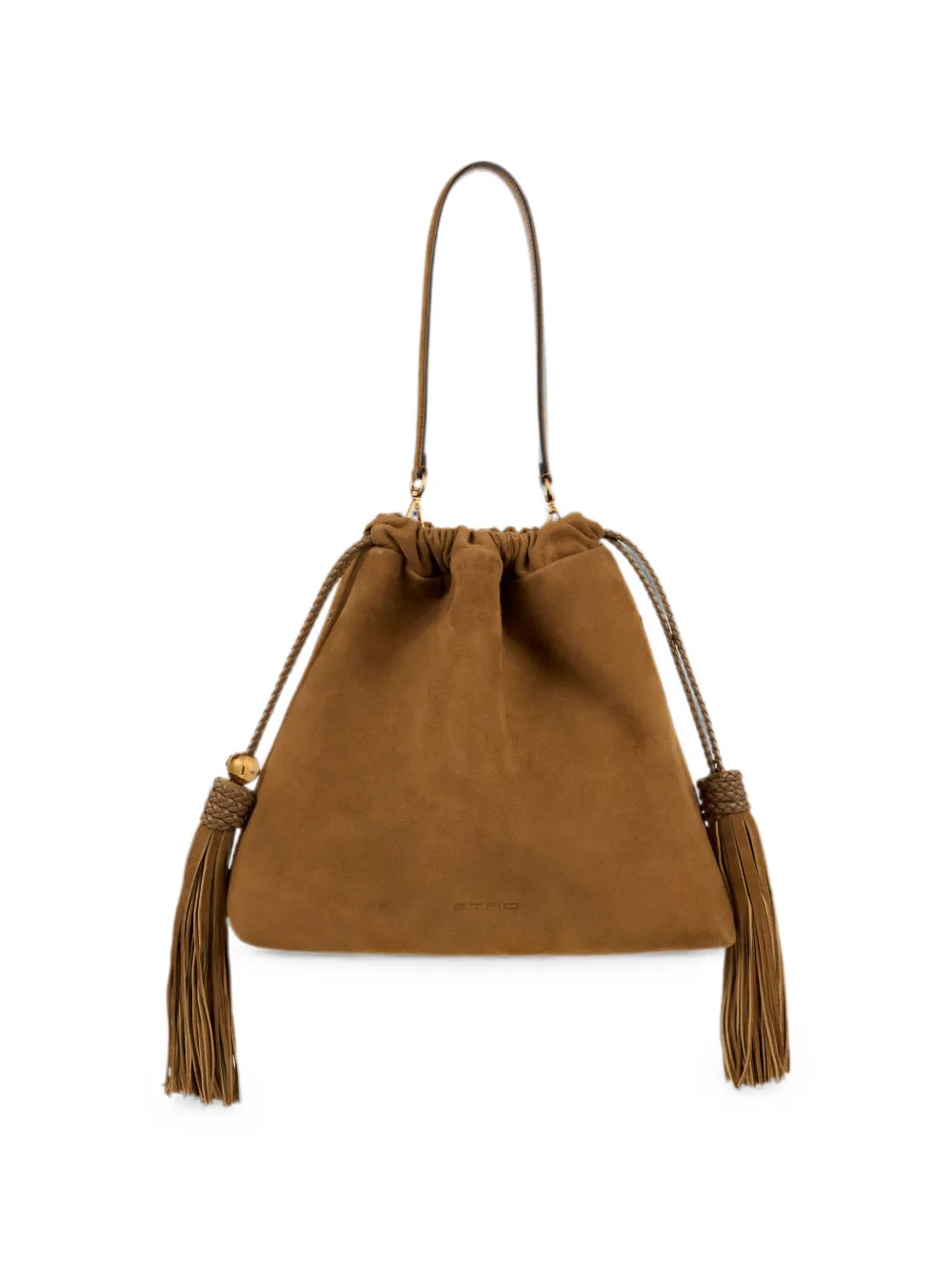 ETRO Medium Kalispera suède tas met patch en kwastjes Bruin