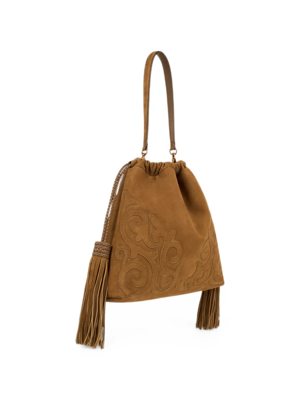 ETRO Medium Kalispera suède tas met patch en kwastjes Bruin