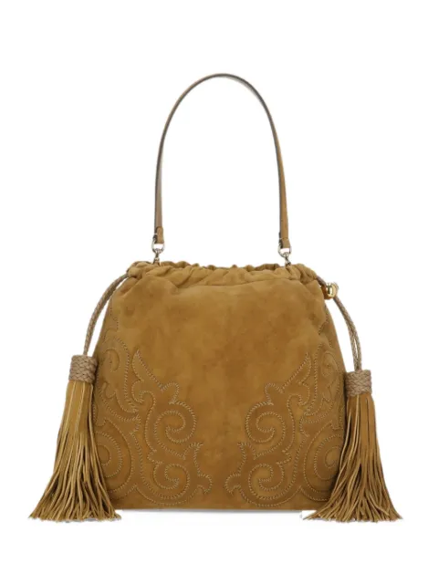 ETRO medium suede Kalispera bag with patch and tassels
