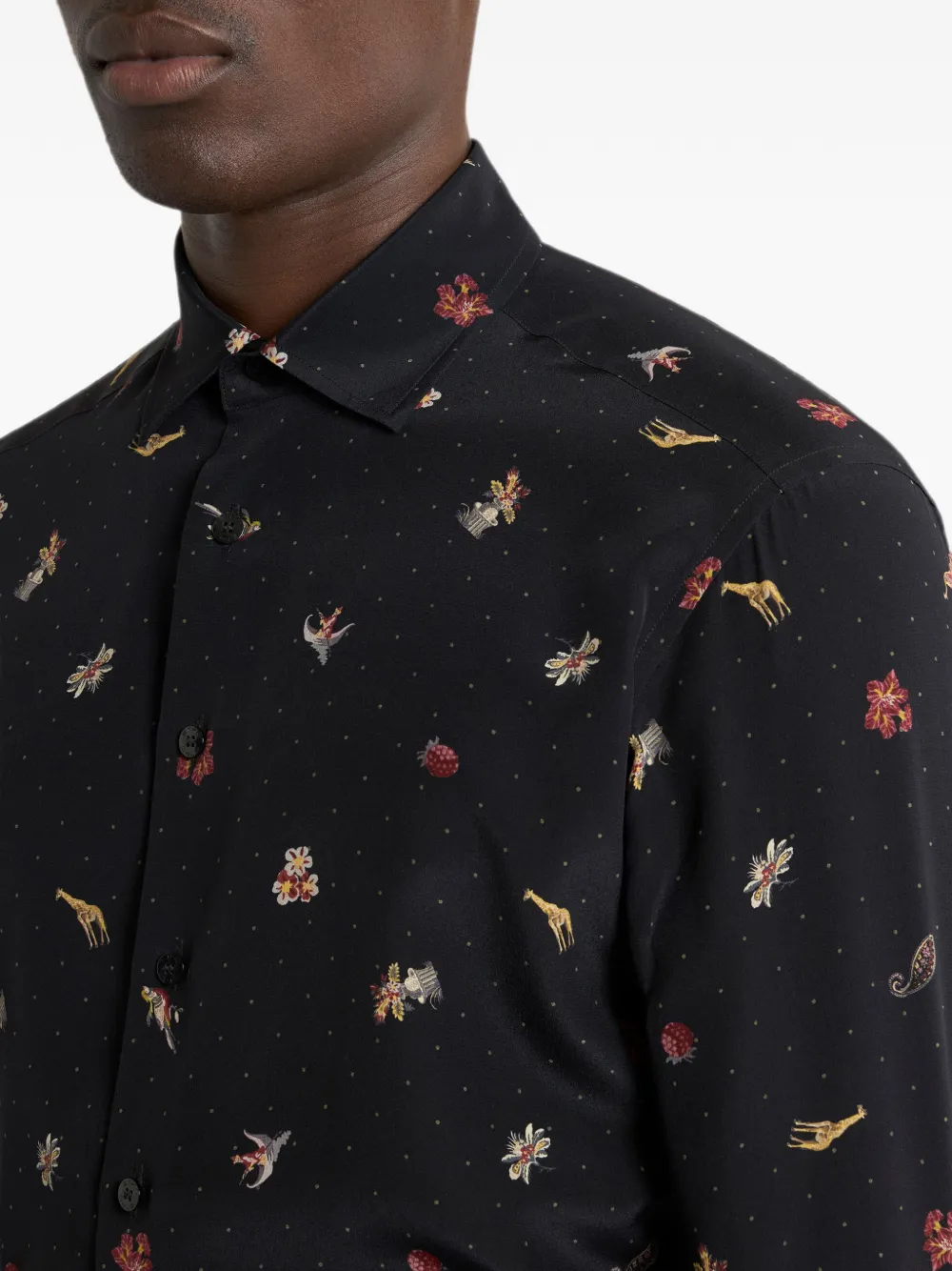 ETRO Zijden overhemd met microbloem en diermotief Zwart