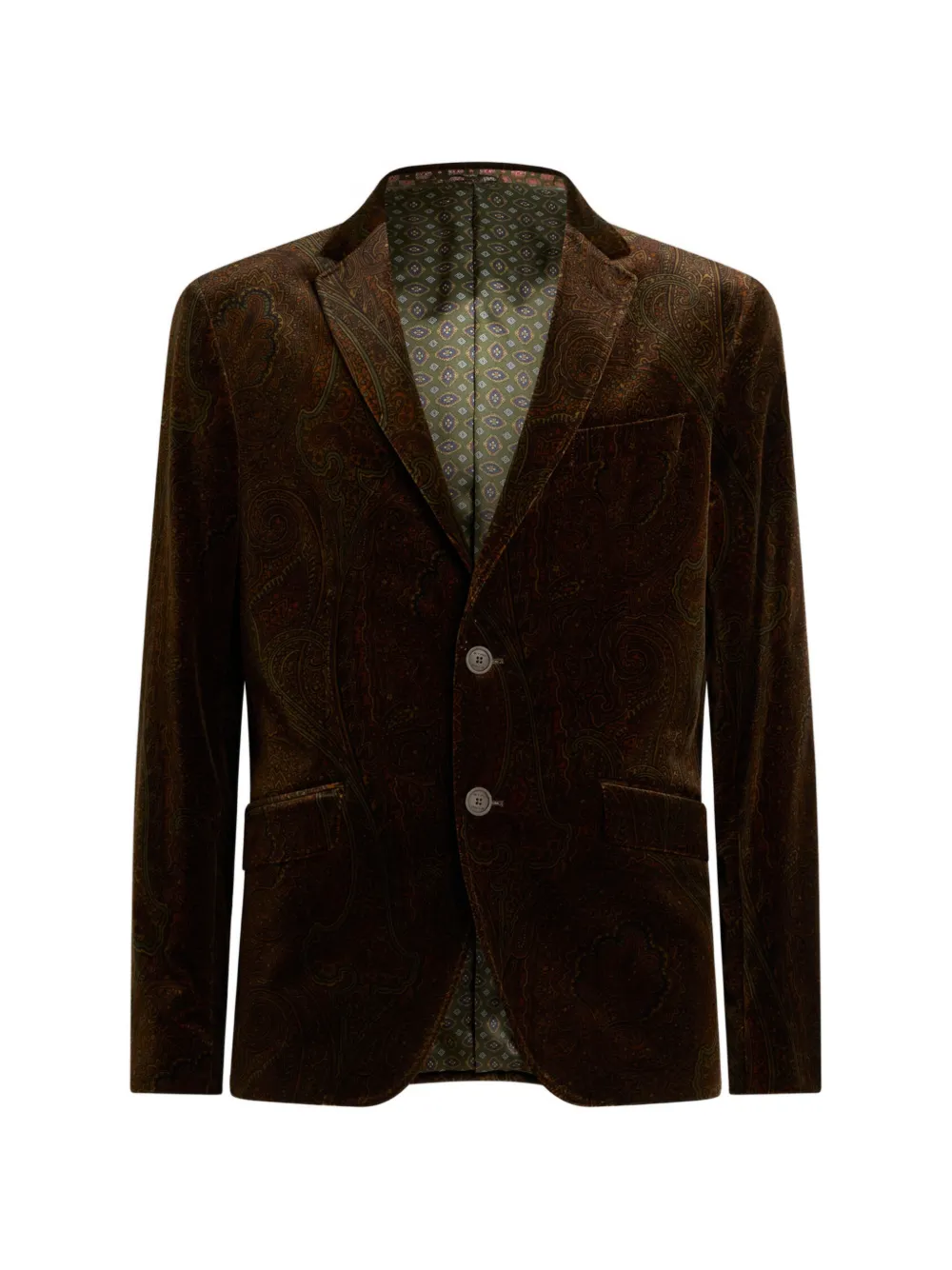 ETRO single-breasted jacket in stretch cotton velvet with Arnica motif - Braun