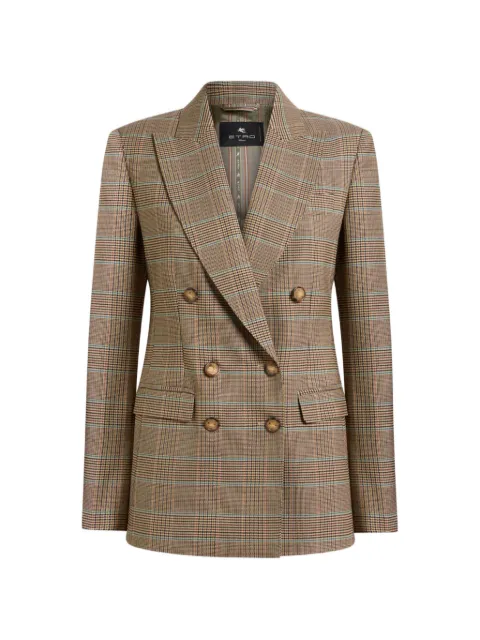 ETRO Jaqueta de lã stretch com abotoamento duplo e motivo Prince of Wales