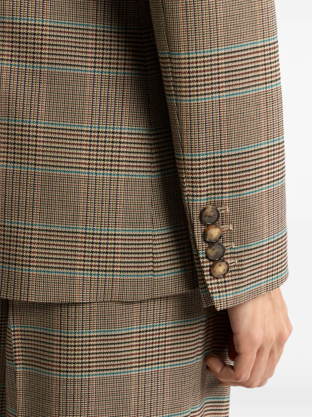 ETRO Stretch-wollen blazer met dubbele rij knopen en Prince of Wales-motief Beige
