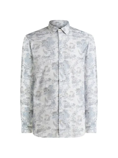 ETRO stretch-cotton button-down shirt with flower and animal-motif