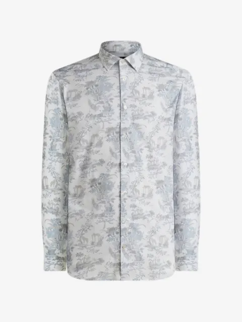 ETRO stretch-cotton button-down shirt with flower and animal-motif