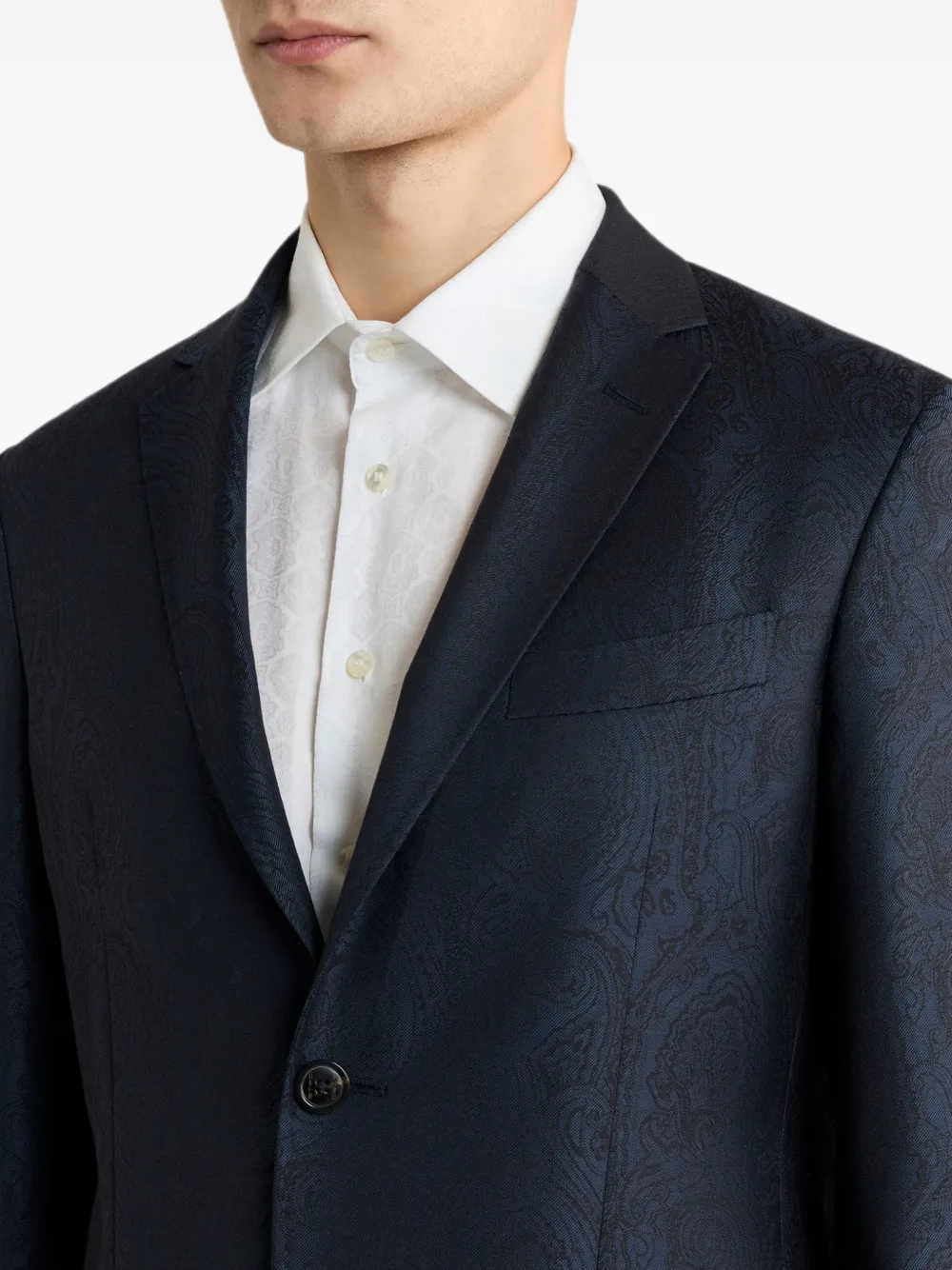 ETRO Geruit wollen jacquard colbert met enkele rij knopen Blauw
