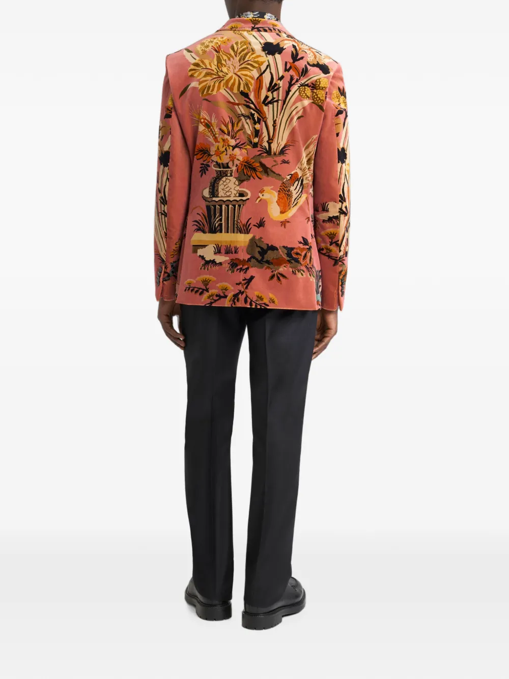 ETRO Katoenen fluwelen colbert met enkele rij knopen en bloemen- en dieren-print Roze
