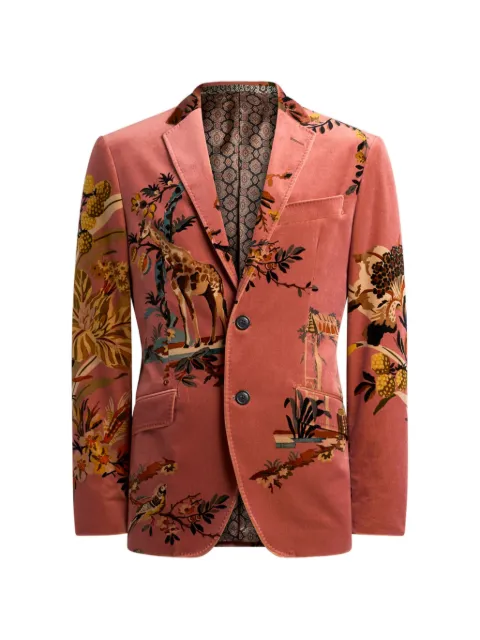 ETRO single-breasted cotton velvet jacket with placed floral and animal print