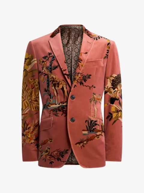 ETRO single-breasted cotton velvet jacket with placed floral and animal print