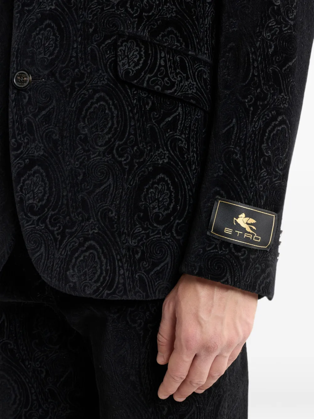 ETRO Fluweel-katoenen blazer met enkele rij knopen en Arnica-patroon Zwart