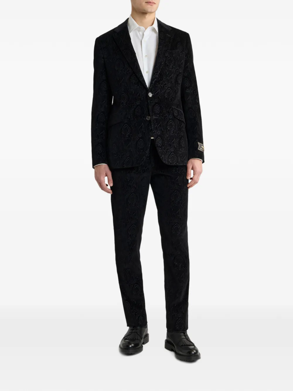 ETRO Fluweel-katoenen blazer met enkele rij knopen en Arnica-patroon Zwart