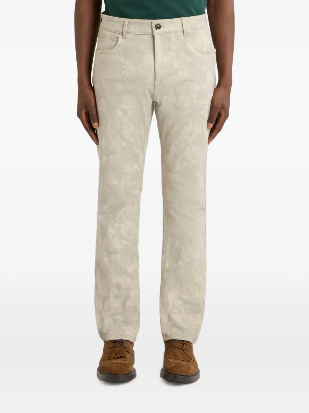 ETRO Katoenen gabardine jacquard broek met bloemenmotief Beige