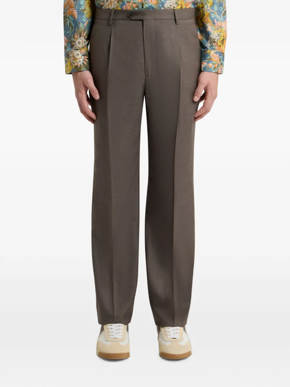 ETRO Flanellen broek van wolblend met kreukdetail Bruin