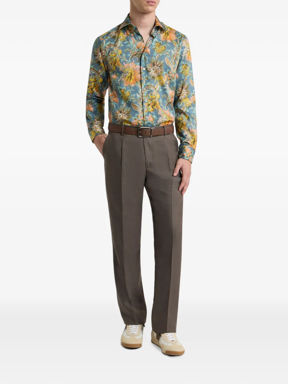 ETRO Flanellen broek van wolblend met kreukdetail Bruin