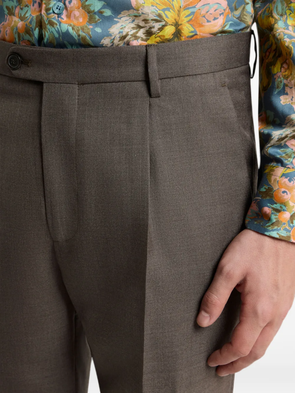 ETRO Flanellen broek van wolblend met kreukdetail Bruin