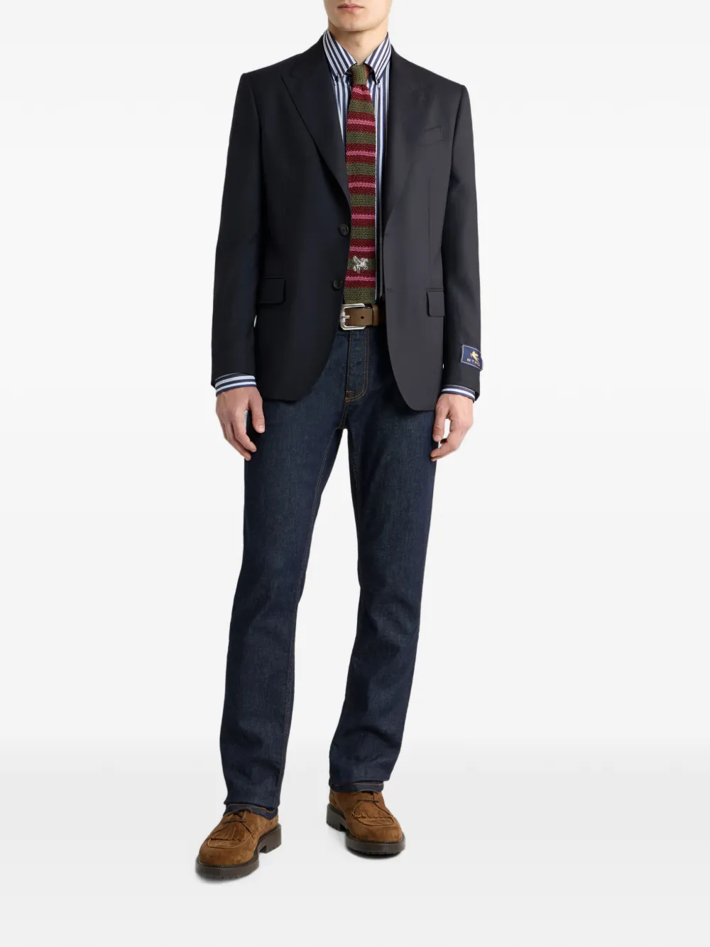 ETRO Flanellen en wolblend colbert met enkele rij knopen Blauw