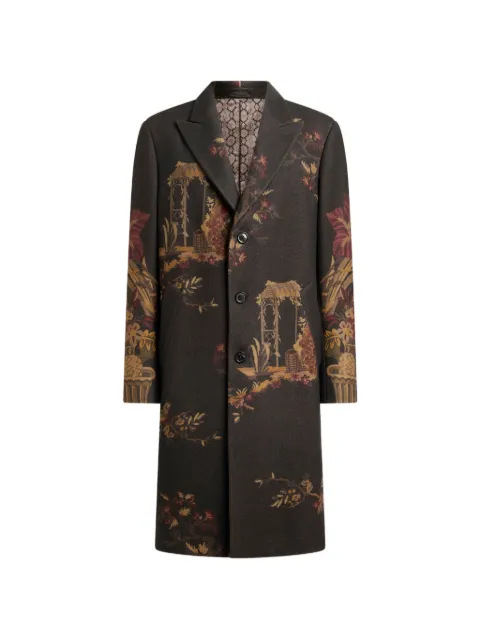 ETRO wool-blend coat with placed flower and animal print