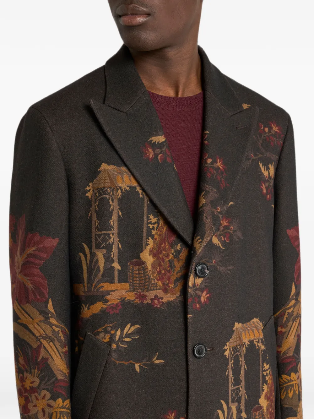 ETRO Jas van wolblend met bloemen- en dieren-print Bruin
