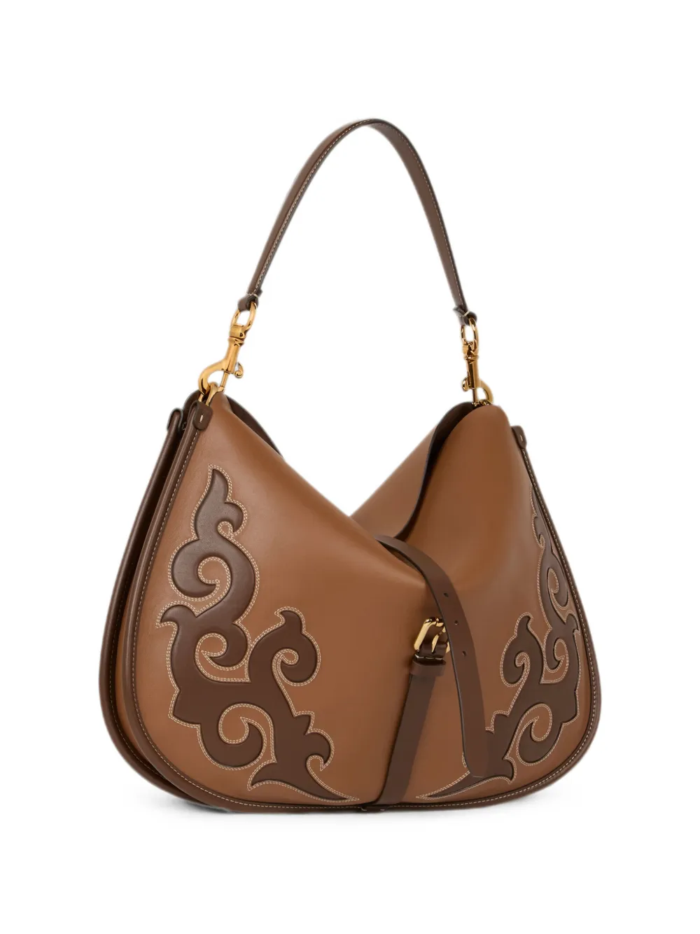 ETRO Medium Pony leren tas met Texaans borduurwerk Bruin