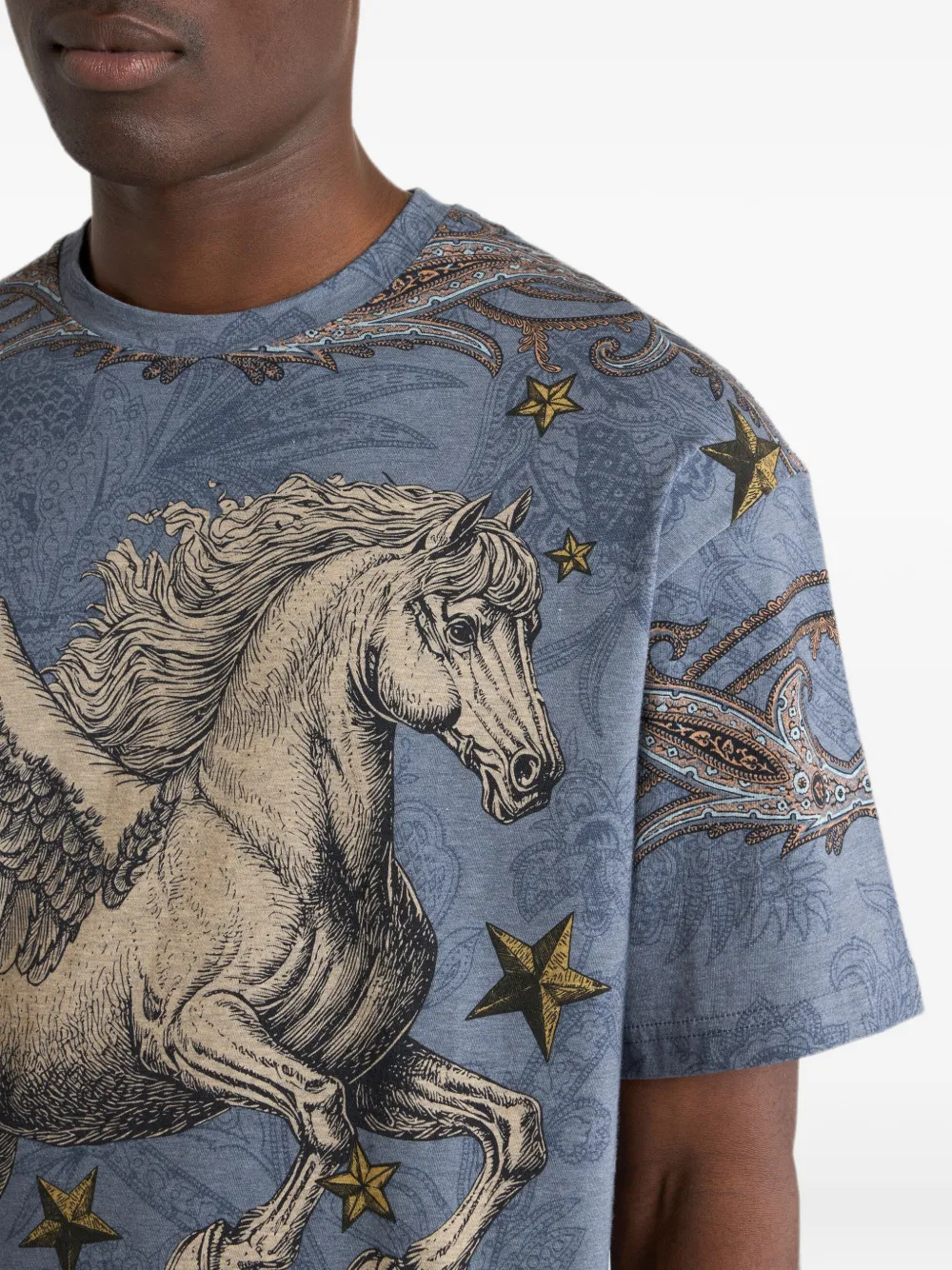 ETRO Katoenen jersey T-shirt met geplaatste Pegaso-print Blauw