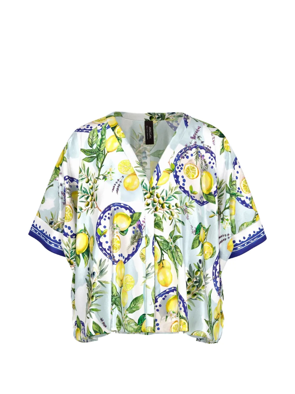 MARCCAIN lemon-print V-neck blouse - Blu