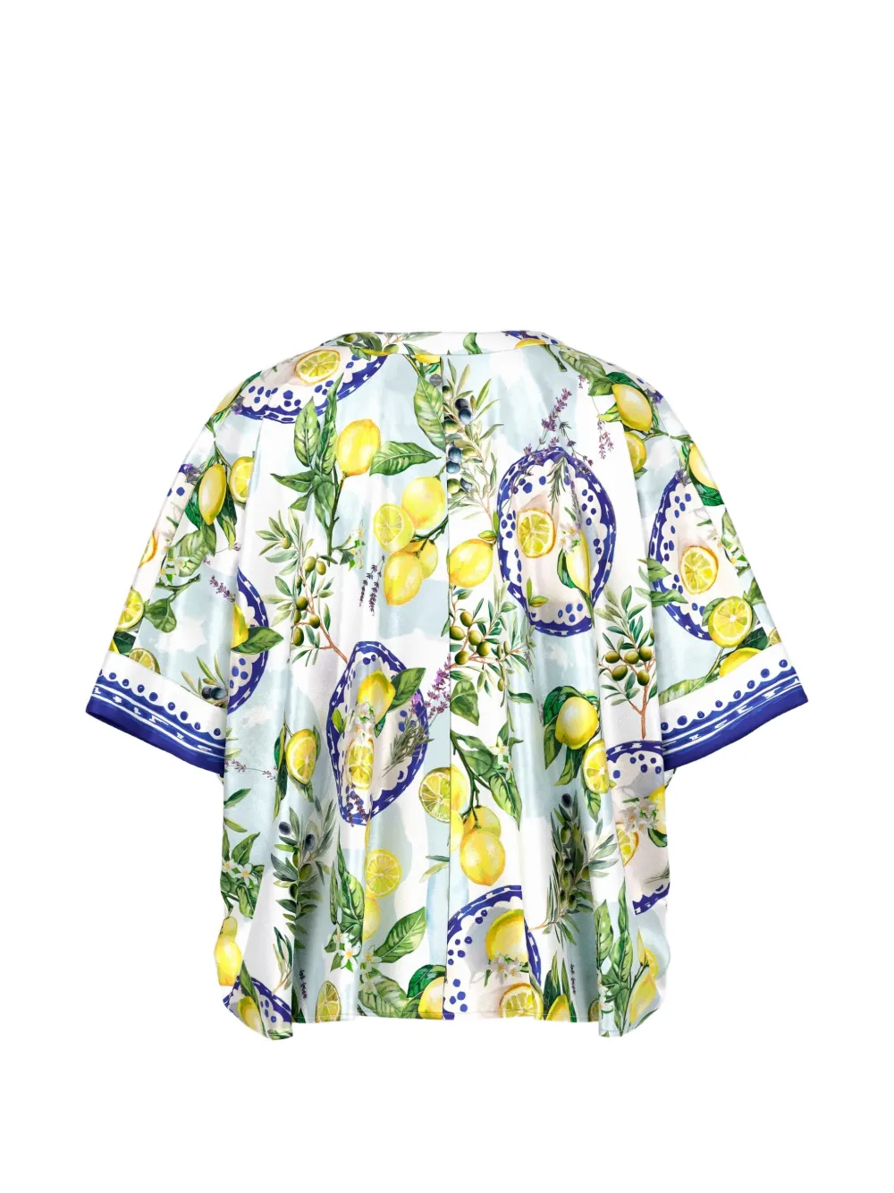  Marccain Lemon-print V-neck Blouse - Azul 
