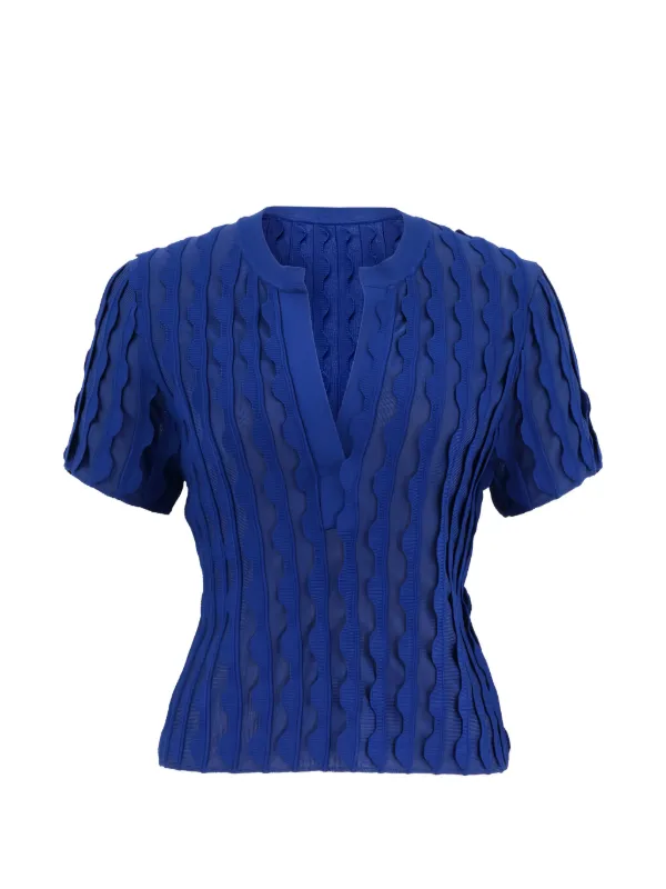 Simkhai Mallorie Scalloped-trim T-shirt in Blue