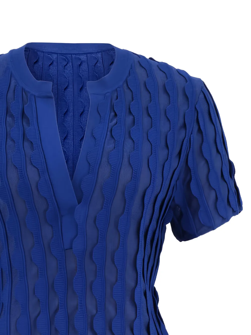 SIMKHAI Mallorie Scalloped-trim T-shirt in Blue, view 2