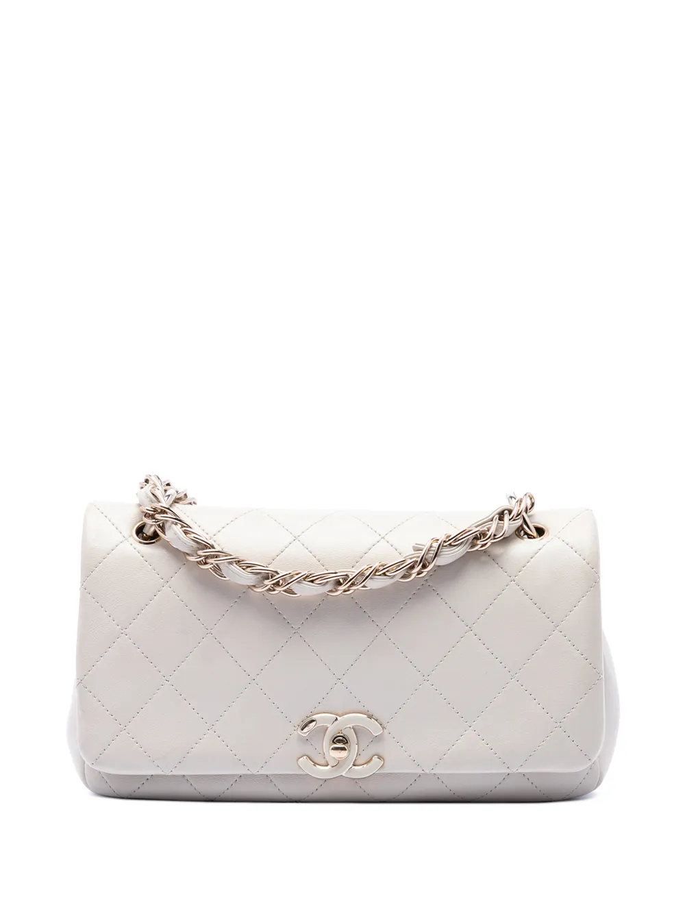 CHANEL Pre-Owned Borsa a tracolla CC grande in pelle di agnello con catena intrecciata smaltata 2020 - Bianco