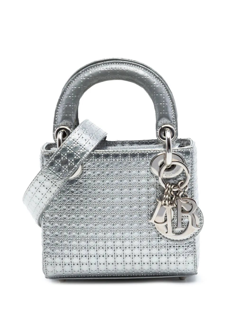 Christian Dior Pre-Owned 2015 Micro Metallic Patent Microcannage Lady Dior satchel - Silver
