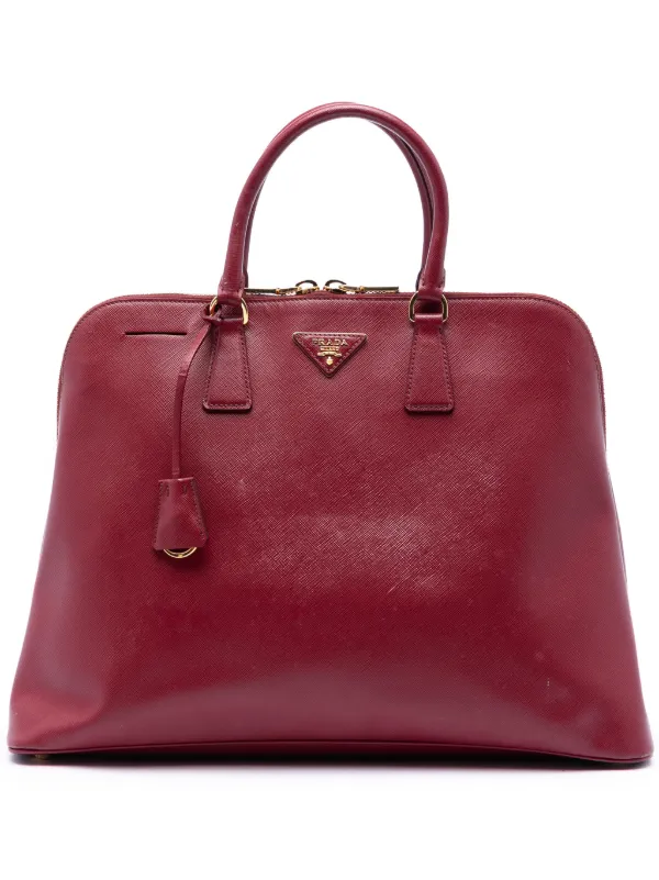 Prada Pre-owned 2010-2026 Extra Large Saffiano Lux Promenade Satchel in Red