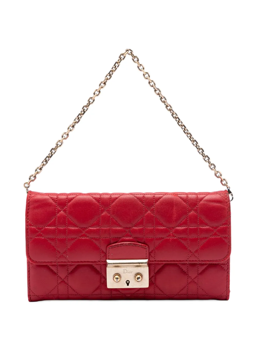 Christian Dior Pre-Owned 2014 Lambskin Cannage Miss Dior Promenade Wallet on Chain shoulder bag - Red