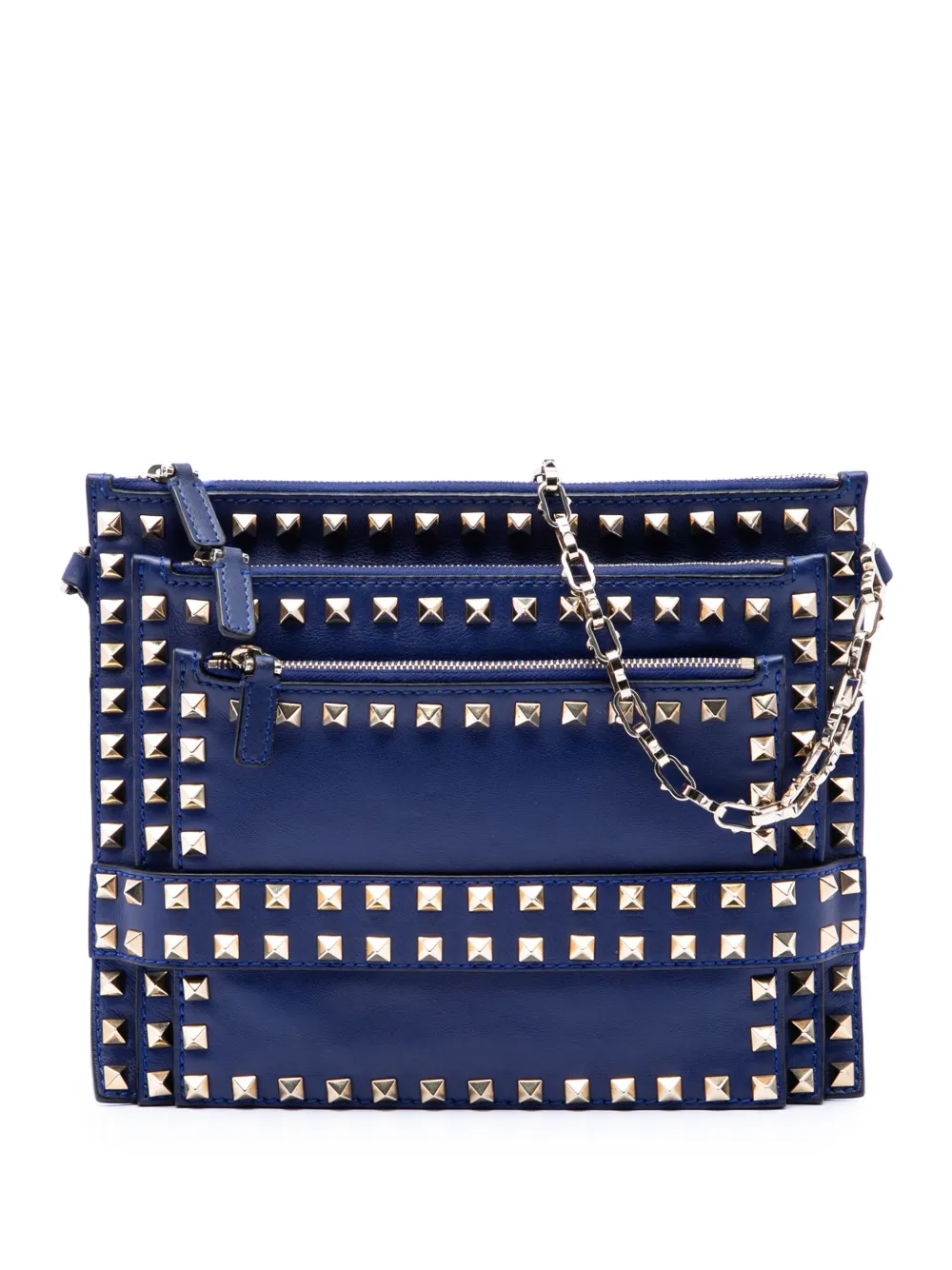 Valentino Garavani Pre-Owned Borsa a tracolla Rockstud in pelle con tripla zip 2010-2017 - Blu