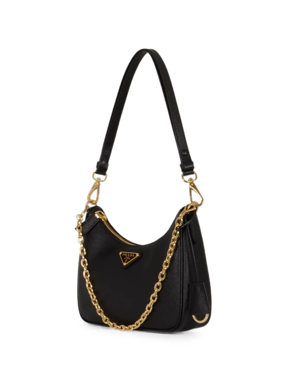 Prada Saffiano leren schoudertas met ketting Zwart