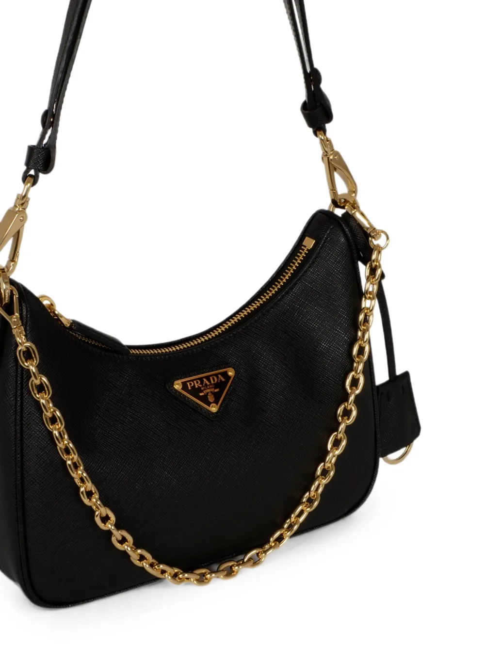 Prada Saffiano leren schoudertas met ketting Zwart