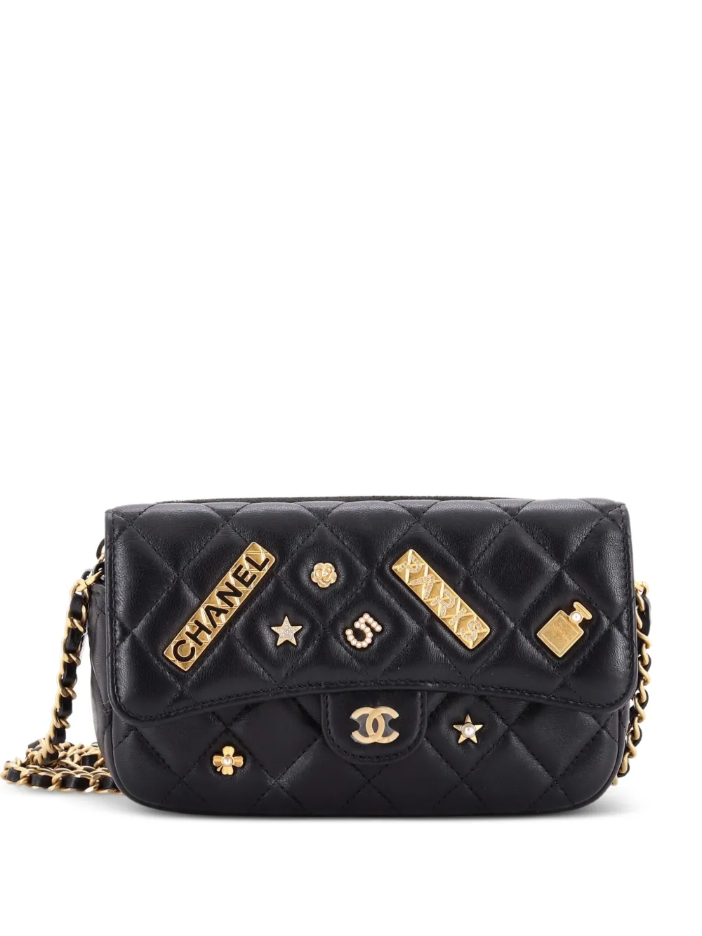 CHANEL Pre-Owned Borsa a tracolla Lucky Charms in pelle di agnello trapuntata con battente - Nero