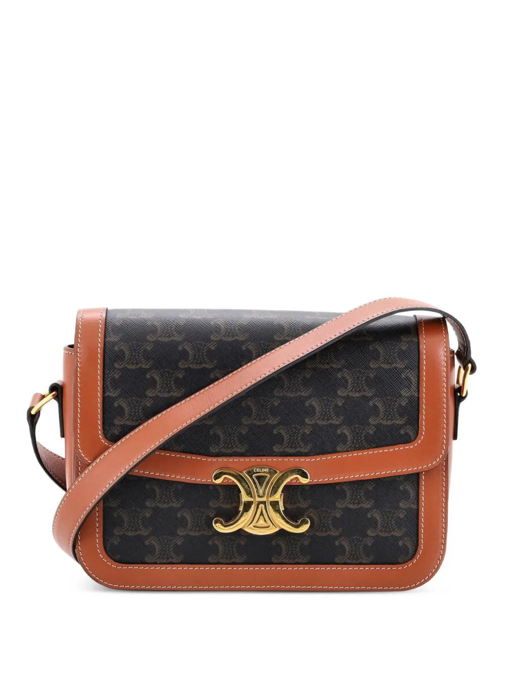 Celine Pre-Owned Borsa a spalla Triomphe media in tela cerata - Marrone