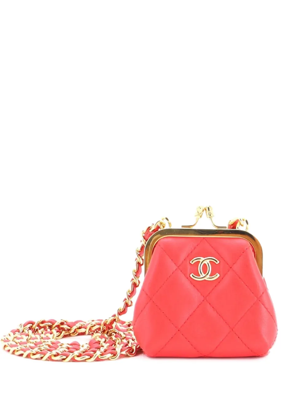 CHANEL Pre-Owned Borsa a tracolla Kiss Lock mini in pelle di agnello trapuntata - Rosso
