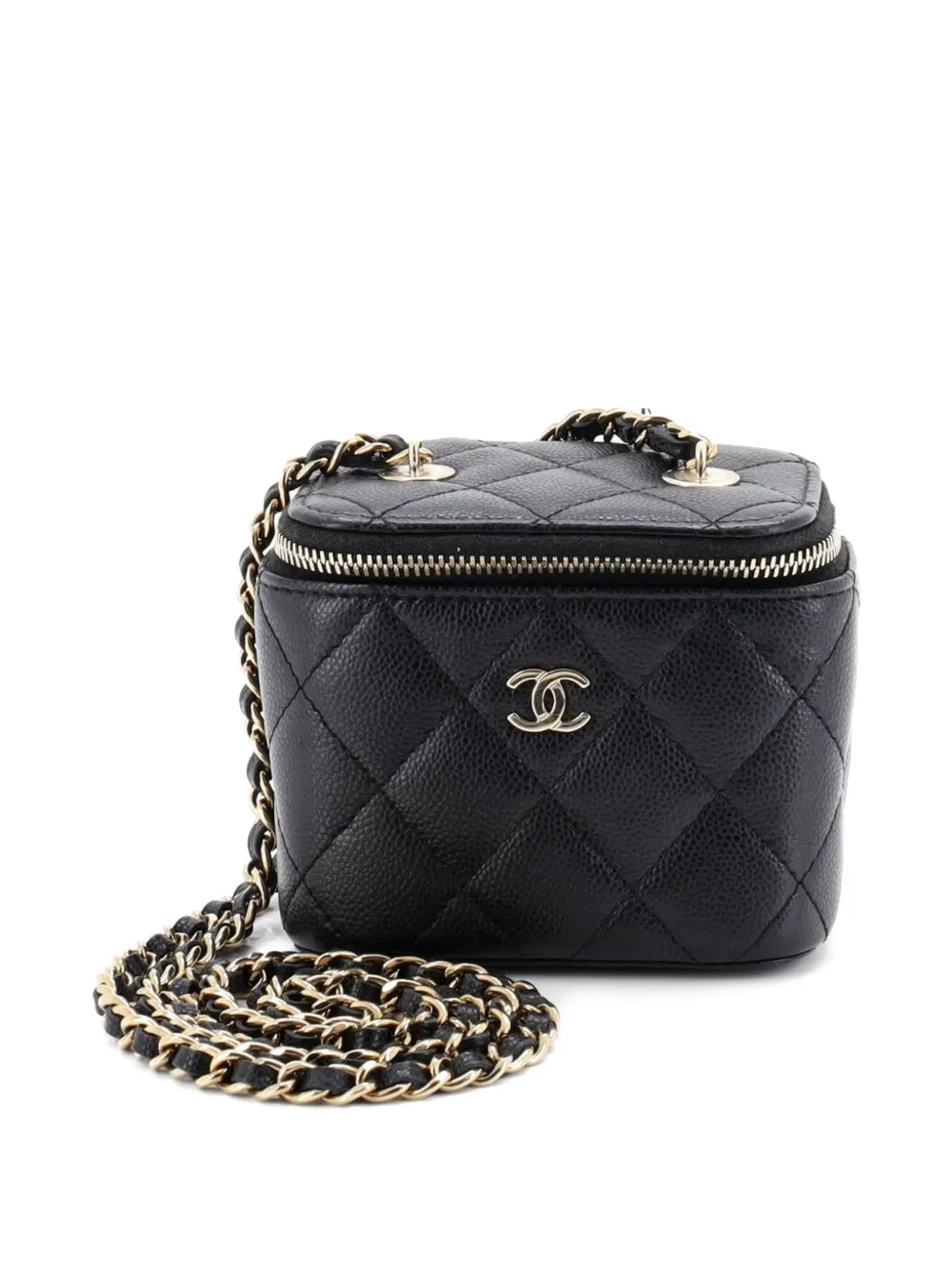 CHANEL Pre-Owned Trousse make up mini in pelle Caviar trapuntata con catena - Nero