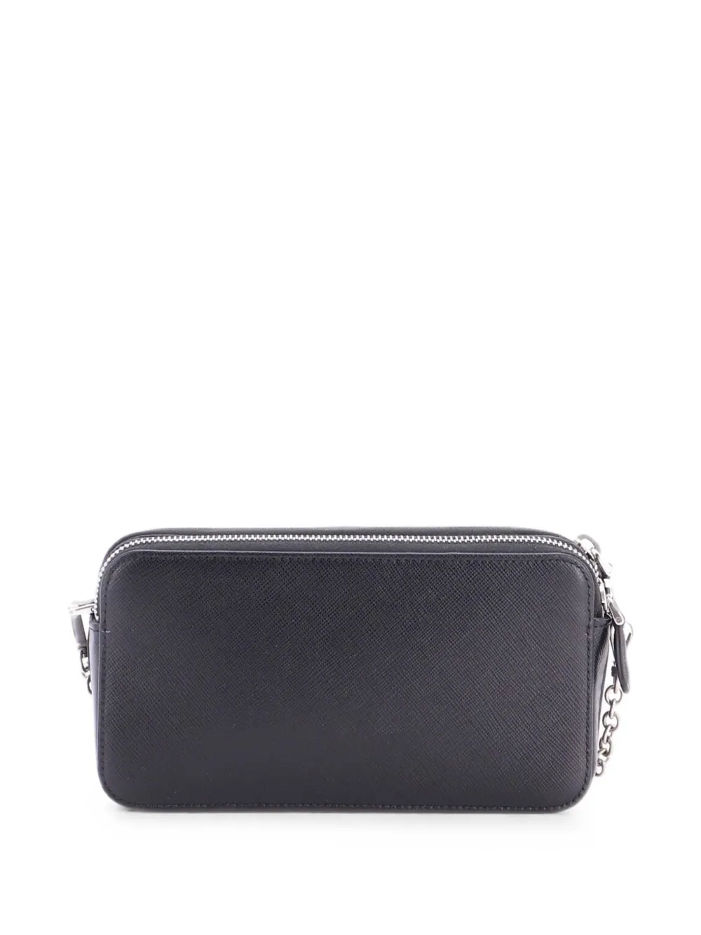  Prada Pre-owned Monochrome Double Zip Wallet On Chain Pin Embellished Saffiano Leather Crossbody Bag - Noir 