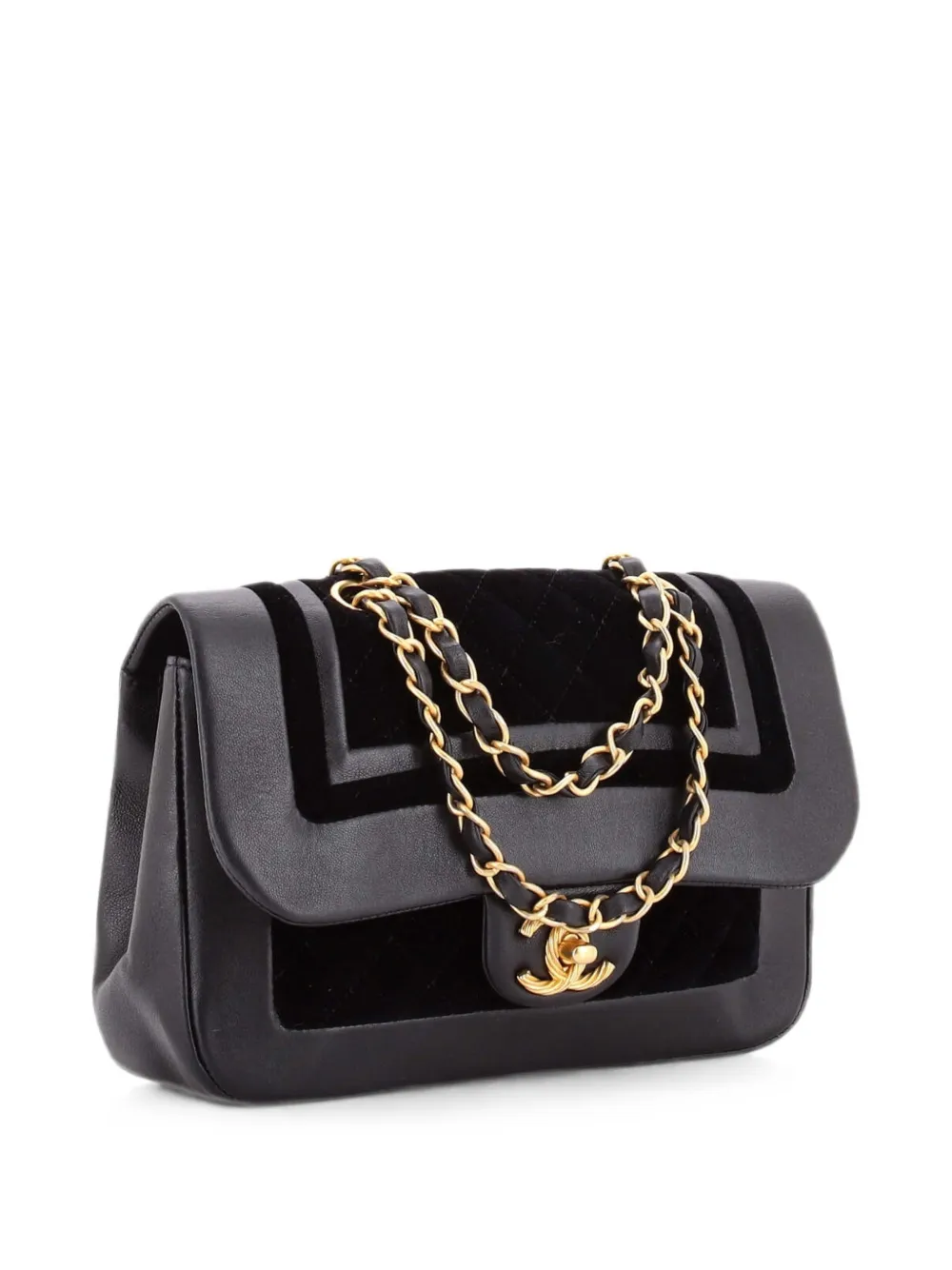  Chanel Pre-owned Paris-cosmopolite Textured Cc Flap Bag Lambskin And Quilted Velvet Small Shoulder Bag - Noir 
